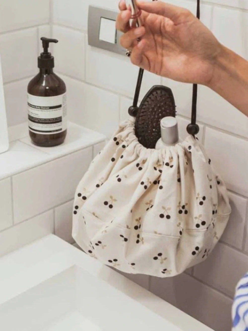 Kids Toy Drawstring Play & Storage Bag - Cream Cherry Print